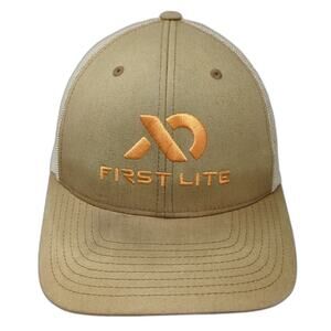 First Lite Trucker Hat Beige One Size Snapback Mesh Embroidered Hunting Logo